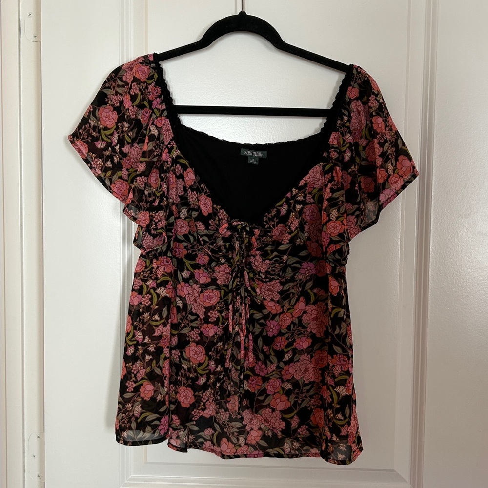 Wild Fable Black and Pink Floral Blouse